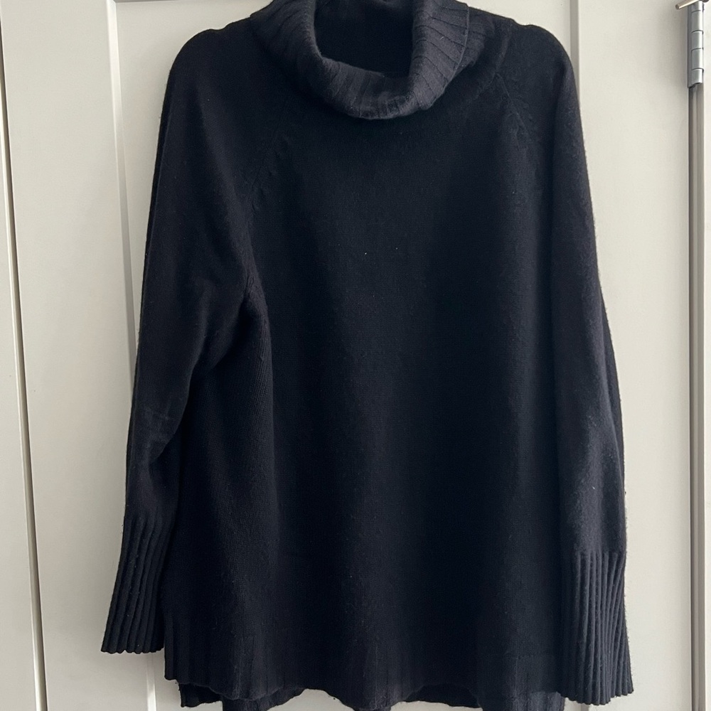 Ann Taylor 100% Cashmere Black Turtleneck Split Hem Sweater Size XXL